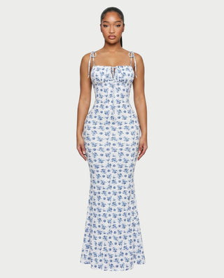 MOLLY Ruched Bust Tie-Strap Maxi Dress
