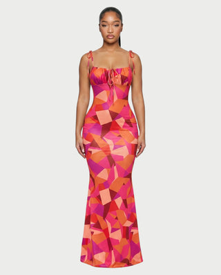 MOLLY Ruched Bust Tie-Strap Maxi Dress