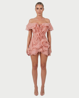CARIMA Off-Shoulder Layered Ruffle Mini Dress
