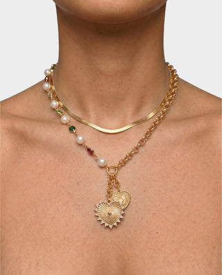 Pearl & Crystal Heart Drop Necklace