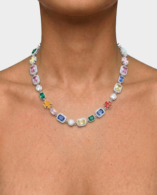 Gold Plated Zircon Colored Rhinestone Necklace