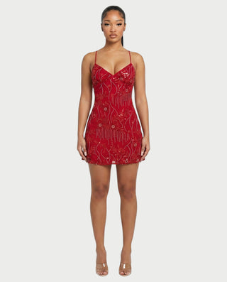 Vestido mini de malla con aberturas y detalle de cadena de JUVIA