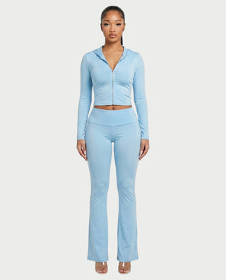 RAINY Zip-Up Hoodie and Flare Pants Set