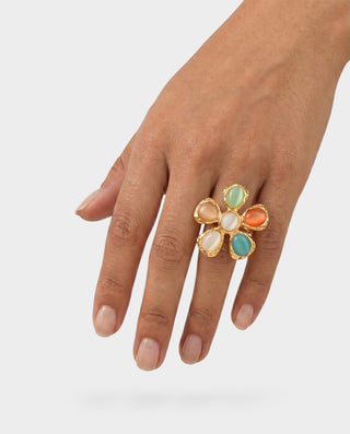 Multicolor Gemstone Floral Ring