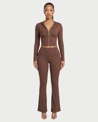 RAINY Zip-Up Hoodie and Flare Pants Set
