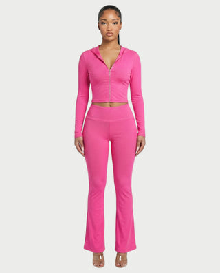 RAINY Zip-Up Hoodie and Flare Pants Set