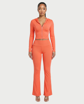 RAINY Zip-Up Hoodie and Flare Pants Set