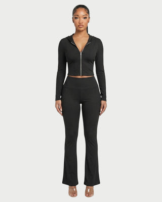 RAINY Zip-Up Hoodie and Flare Pants Set