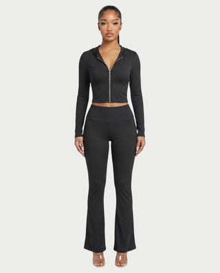 RAINY Zip-Up Hoodie and Flare Pants Set