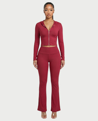 RAINY Zip-Up Hoodie and Flare Pants Set