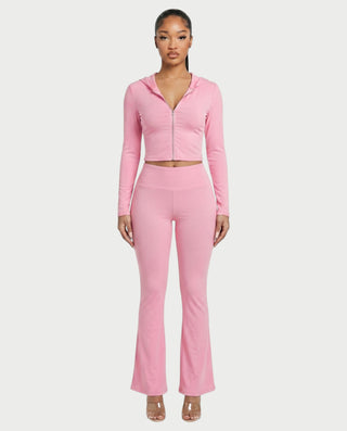 RAINY Zip-Up Hoodie and Flare Pants Set