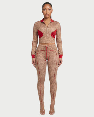 DERMA Leopard Print Zip-up Top & Leggings Set
