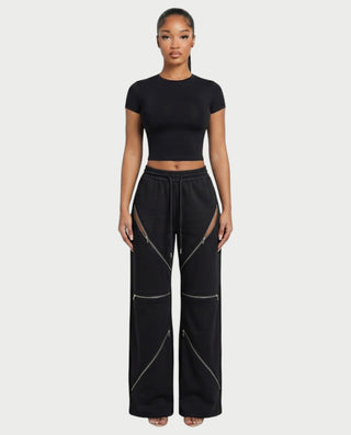 Pantalones holgados de cintura alta con múltiples cremalleras TINAY