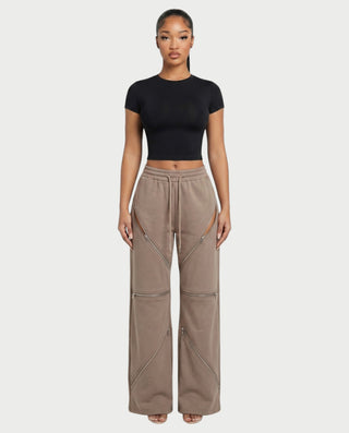 Pantalones holgados de cintura alta con múltiples cremalleras TINAY