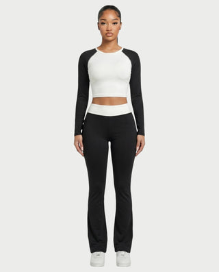 EMELIA Contrast Long Sleeve Top & Flare Pants Set