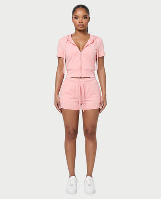 LAVENDER Zip-Up Hoodie Top & Drawstring Shorts Set