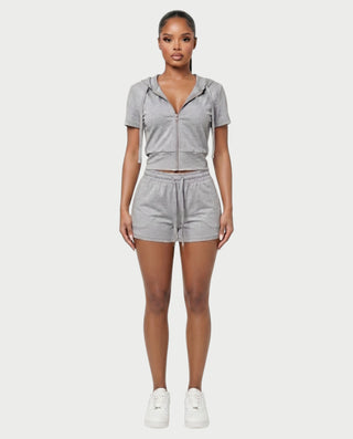 LAVENDER Zip-Up Hoodie Top & Drawstring Shorts Set