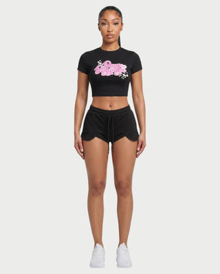 ELLE Graphic Crop & Drawstring Shorts Set