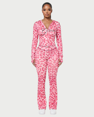Conjunto de pantalón y top con cremallera de leopardo NOA