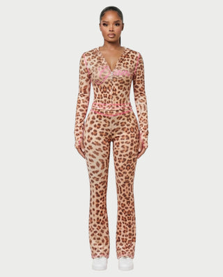 Conjunto de pantalón y top con cremallera de leopardo NOA