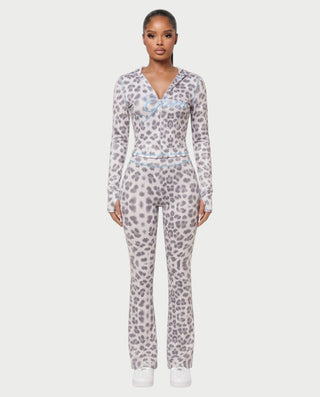 Conjunto de pantalón y top con cremallera de leopardo NOA