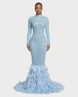 SOSANE Diamond High-Neck Feather Mermaid Maxi Dress