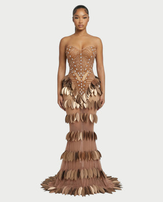 HELIA Golden Leaf Diamond Maxi Dress