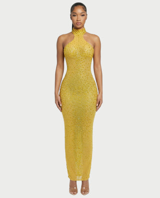 rhinestone mesh dress FUERA Rhinestone Mesh Bodycon Maxi Dress – Celestia