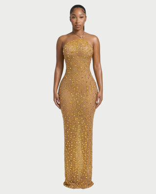 ASHA Rhinestone Halter Bodycon Maxi Dress