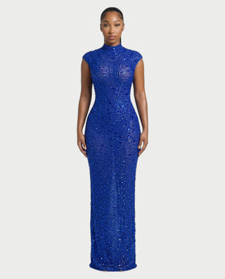 MORIA Crystal High-Neck Bodycon Maxi Dress