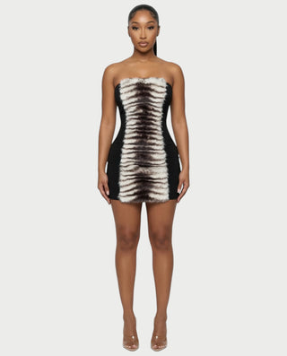 HALIYA Zebra Faux-Fur Bodycon Mini Dress