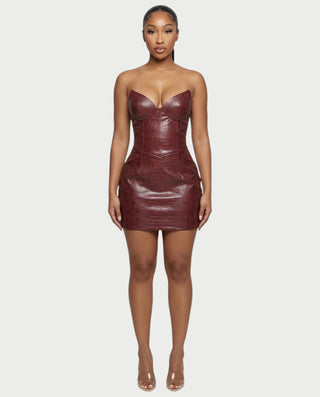 AVERA Croc-Embossed Corset Mini Dress