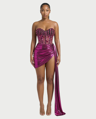 CAPRISE Gemstone Jeweled Corset Mini Dress – Celestia