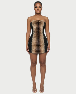 MINAYA Brown Faux-Fur Bodycon Mini Dress