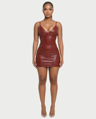 ZIREL Croc-Embossed Bodycon Mini Dress