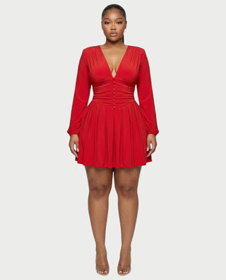 VINNA Waist-cinching Pleated Mini Dress