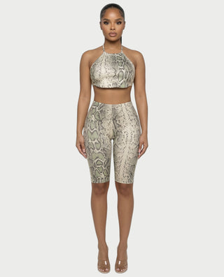 FLORA Snake Print Halter Crop Top & Capri Pants Set