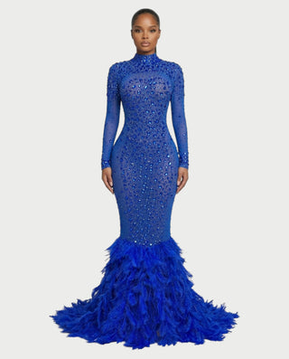 SOSANE Diamond High-Neck Feather Mermaid Maxi Dress