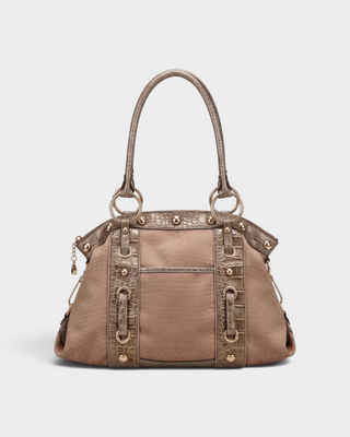 ELOVA Croc-Embossed Trim Studded Shoulder Bag