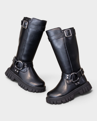 DEMY Lug Sole Buckled Knee-High Boots