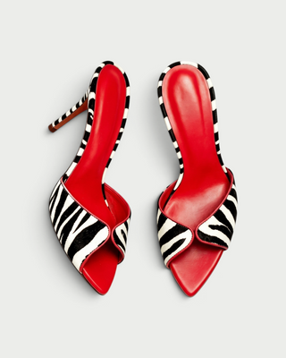 ELIVA Zebra Print Pointed Toe Stiletto Mule Heels