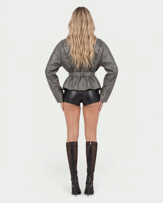 MAELLE Puff Sleeve Shawl Collar Belted Wrap Jacket