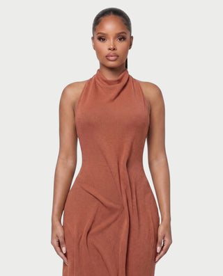 MAYARA Asymmetrical Open-Back Draped Maxi Dress