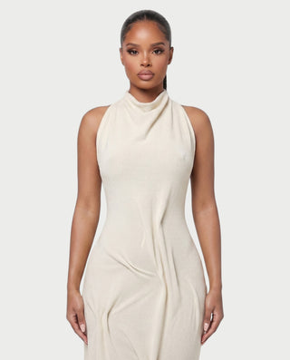 MAYARA Asymmetrical Open-Back Draped Maxi Dress