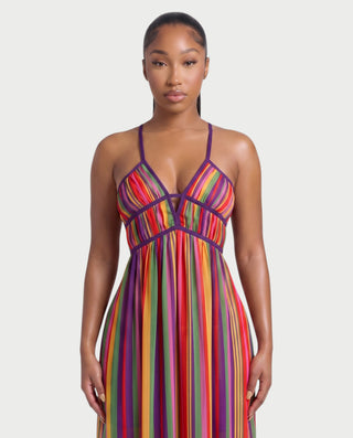 ZURY Striped Cutout Crisscross Back Maxi Dress