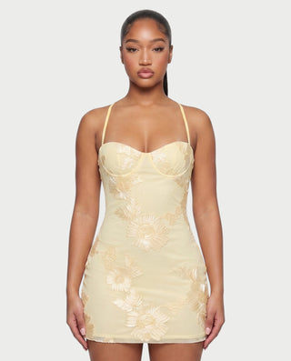 LYSENNE Floral Lace-Up Back Mini Dress