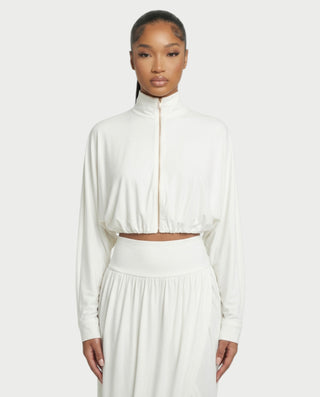 VANYS Zip-Up Crop Top & Draped Midi Skirt Set