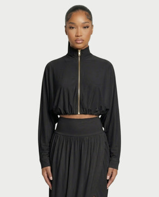 VANYS Zip-Up Crop Top & Draped Midi Skirt Set