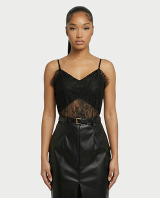 VANGE Lace Camisole & Belted Faux Leather Midi Skirt Set