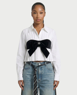 UNELLA Bow Pleated Cropped Shirt